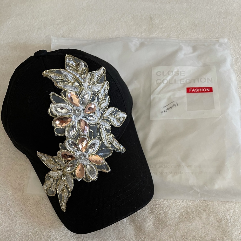 Embroidery and Bead Embellished Baseball Cap NWT